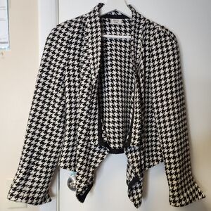 WEILL Paris 100% Wool Houndstooth Draped Jacket In Black And White Size 8